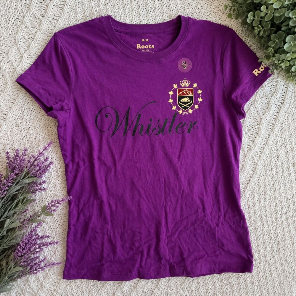 NWT Roots Whistler Canada Graphic Tee Purple Orchid Women’s Medium